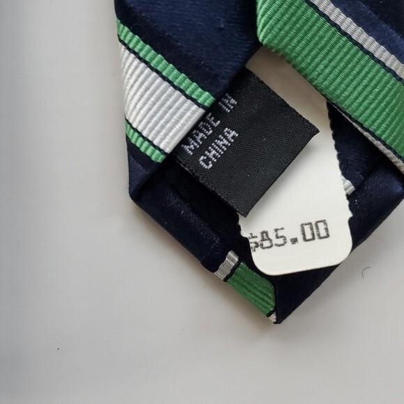 NWT IKE BEHAR BLUE GREEN STRIPED SILK TIE 3.75" by 58.5" - Picture 3 of 7